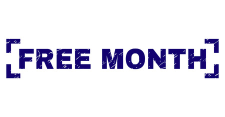 FREE MONTH title seal imprint with corroded texture. Text title is placed inside corners. Blue vector rubber print of FREE MONTH with corroded texture.のイラスト素材