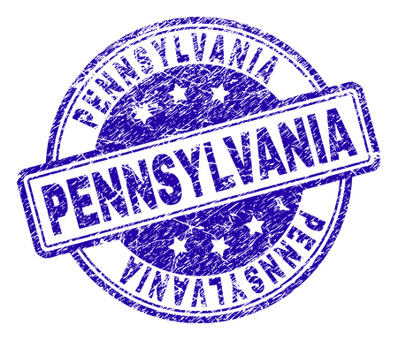 PENNSYLVANIA stamp seal imprint with grunge texture. Designed with rounded rectangles and circles. Blue vector rubber print of PENNSYLVANIA tag with grunge texture.のイラスト素材