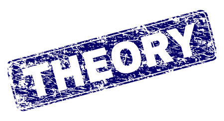 THEORY stamp seal print with grunge texture. Seal shape is a rounded rectangle with frame. Blue vector rubber print of THEORY tag with dust texture.のイラスト素材