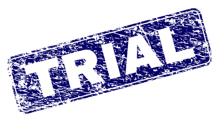 TRIAL stamp seal print with grunge style. Seal shape is a rounded rectangle with frame. Blue vector rubber print of TRIAL label with grunge style.のイラスト素材