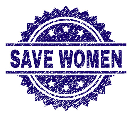 SAVE WOMEN stamp seal watermark with distress style. Blue vector rubber print of SAVE WOMEN tag with dirty texture.のイラスト素材