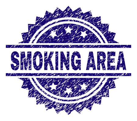 SMOKING AREA stamp seal watermark with distress style. Blue vector rubber print of SMOKING AREA text with dust texture.のイラスト素材