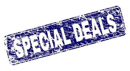 SPECIAL DEALS stamp seal print with distress style. Seal shape is a rounded rectangle with frame. Blue vector rubber print of SPECIAL DEALS caption with scratched style.のイラスト素材