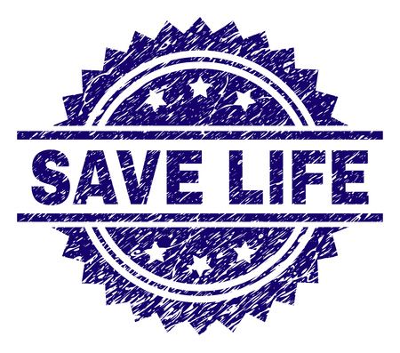 SAVE LIFE stamp seal watermark with distress style. Blue vector rubber print of SAVE LIFE text with dust texture.のイラスト素材