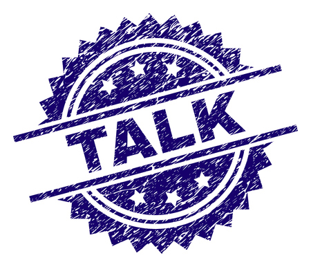 TALK stamp seal watermark with distress style. Blue vector rubber print of TALK caption with grunge texture.のイラスト素材