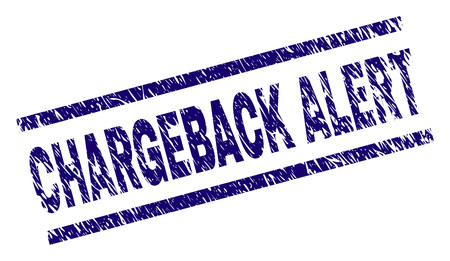 CHARGEBACK ALERT seal print with distress style. Blue vector rubber print of CHARGEBACK ALERT text with corroded texture. Text caption is placed between parallel lines.のイラスト素材