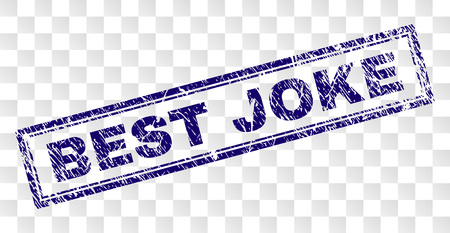 BEST JOKE stamp seal print with rubber print style and double framed rectangle shape. Stamp is placed on a transparent background. Blue vector rubber print of BEST JOKE tag with grunge texture.のイラスト素材