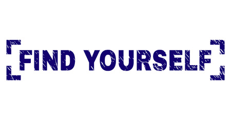 FIND YOURSELF text seal print with grunge effect. Text tag is placed between corners. Blue vector rubber print of FIND YOURSELF with scratched texture.のイラスト素材