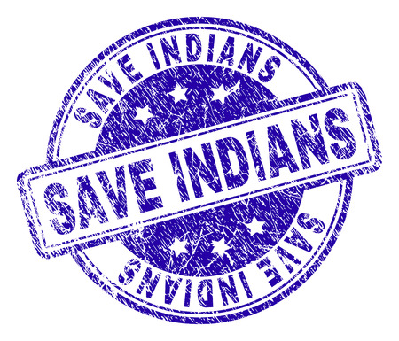 SAVE INDIANS stamp seal watermark with distress texture. Designed with rounded rectangles and circles. Blue vector rubber print of SAVE INDIANS caption with grunge texture.のイラスト素材