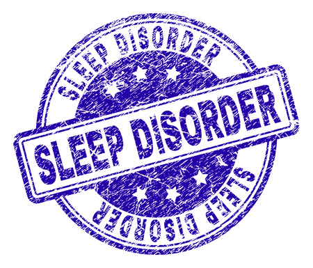SLEEP DISORDER stamp seal imprint with grunge texture. Designed with rounded rectangles and circles. Blue vector rubber print of SLEEP DISORDER title with dust texture.のイラスト素材