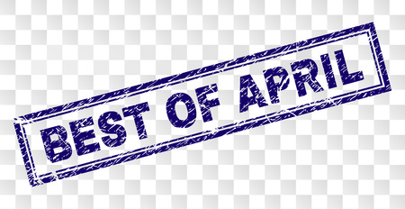 BEST OF APRIL stamp seal imprint with rubber print style and double framed rectangle shape. Stamp is placed on a transparent background.のイラスト素材