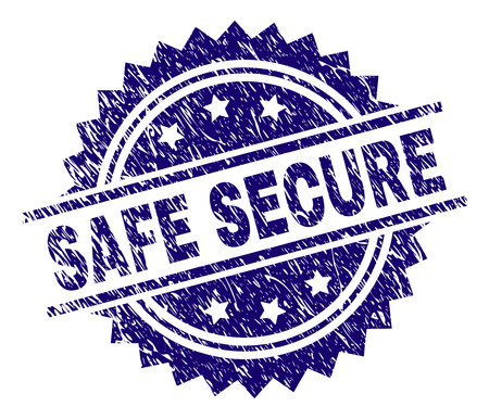 SAFE SECURE stamp seal watermark with distress style. Blue vector rubber print of SAFE SECURE tag with unclean texture.のイラスト素材