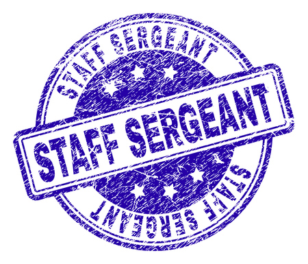 STAFF SERGEANT stamp seal watermark with distress texture. Designed with rounded rectangles and circles. Blue vector rubber print of STAFF SERGEANT title with grunge texture.のイラスト素材