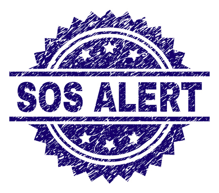 SOS ALERT stamp seal watermark with distress style. Blue vector rubber print of SOS ALERT tag with unclean texture.のイラスト素材