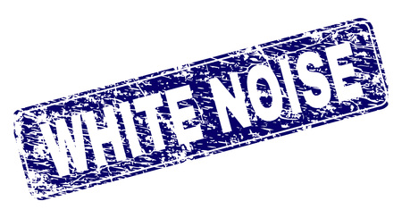 WHITE NOISE stamp seal print with distress style. Seal shape is a rounded rectangle with frame. Blue vector rubber print of WHITE NOISE text with dust style.のイラスト素材