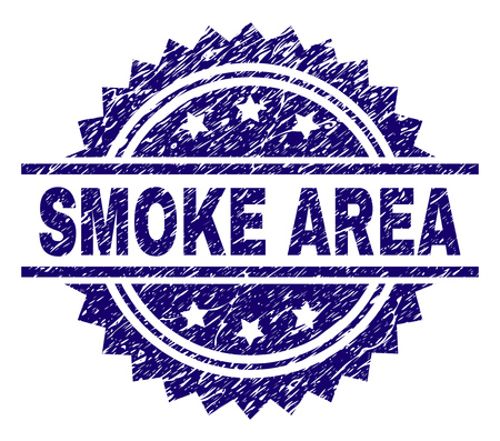 SMOKE AREA stamp seal watermark with distress style. Blue vector rubber print of SMOKE AREA title with retro texture.のイラスト素材