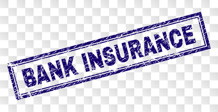 BANK INSURANCE stamp seal print with rubber print style and double framed rectangle shape. Stamp is placed on a transparent background.のイラスト素材