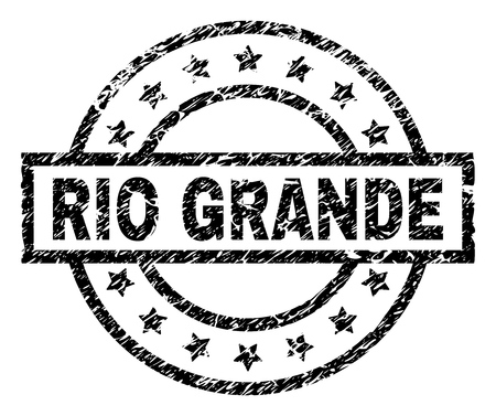 RIO GRANDE stamp seal watermark with distress style. Designed with rectangle, circles and stars. Black vector rubber print of RIO GRANDE label with dirty texture.のイラスト素材