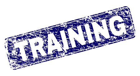 TRAINING stamp seal print with grunge style. Seal shape is a rounded rectangle with frame. Blue vector rubber print of TRAINING text with grunge style.のイラスト素材