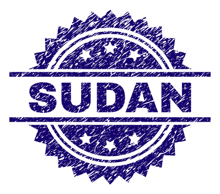 SUDAN stamp seal watermark with distress style. Blue vector rubber print of SUDAN caption with scratched texture.のイラスト素材
