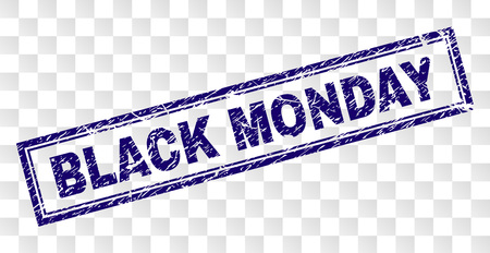 BLACK MONDAY stamp seal watermark with rubber print style and double framed rectangle shape. Stamp is placed on a transparent background.のイラスト素材