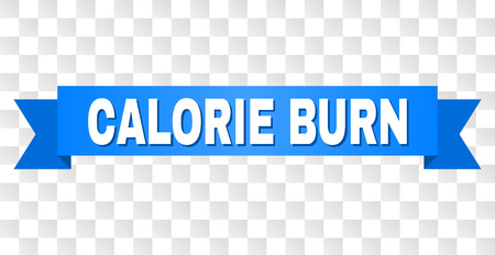 CALORIE BURN text on a ribbon. Designed with white title and blue stripe. Vector banner with CALORIE BURN tag on a transparent background.のイラスト素材