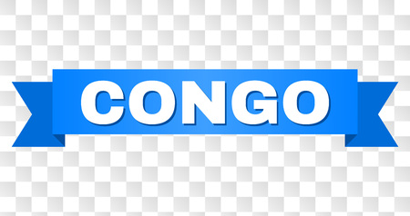 CONGO text on a ribbon. Designed with white caption and blue tape. Vector banner with CONGO tag on a transparent background.のイラスト素材