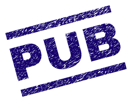 PUB seal print with distress style. Blue vector rubber print of PUB caption with scratched texture. Text caption is placed between parallel lines.のイラスト素材
