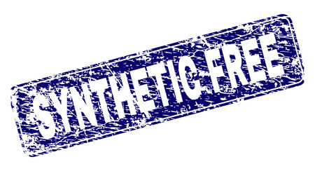 SYNTHETIC FREE stamp seal print with grunge style. Seal shape is a rounded rectangle with frame. Blue vector rubber print of SYNTHETIC FREE caption with dirty style.のイラスト素材