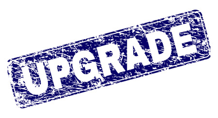 UPGRADE stamp seal print with grunge style. Seal shape is a rounded rectangle with frame. Blue vector rubber print of UPGRADE text with corroded style.のイラスト素材