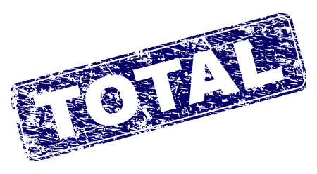 TOTAL stamp seal print with grunge style. Seal shape is a rounded rectangle with frame. Blue vector rubber print of TOTAL caption with grunge style.のイラスト素材