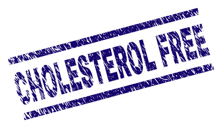 CHOLESTEROL FREE seal stamp with grunge style. Blue vector rubber print of CHOLESTEROL FREE title with grunge texture. Text title is placed between parallel lines.のイラスト素材