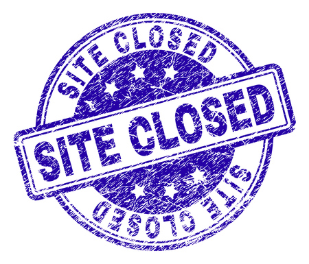 SITE CLOSED stamp seal watermark with grunge effect. Designed with rounded rectangles and circles. Blue vector rubber print of SITE CLOSED label with grunge texture.のイラスト素材