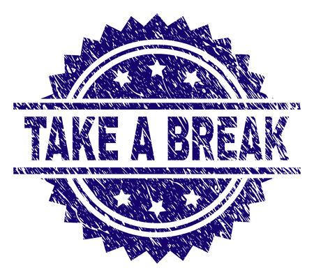TAKE A BREAK stamp seal watermark with distress style. Blue vector rubber print of TAKE A BREAK caption with grunge texture.のイラスト素材