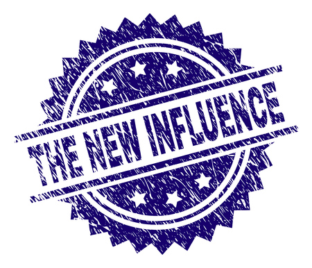 THE NEW INFLUENCE stamp seal watermark with distress style. Blue vector rubber print of THE NEW INFLUENCE title with corroded texture.のイラスト素材