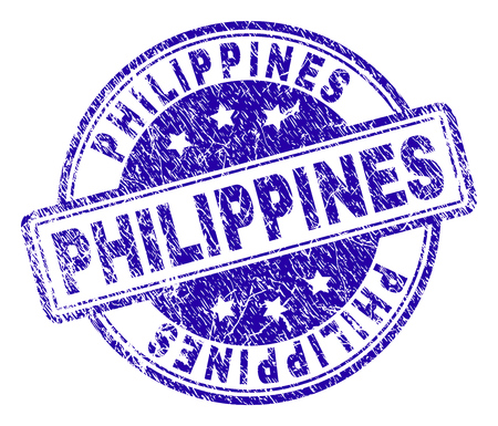 PHILIPPINES stamp seal imprint with grunge texture. Designed with rounded rectangles and circles. Blue vector rubber print of PHILIPPINES label with grunge texture.のイラスト素材