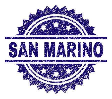 SAN MARINO stamp seal watermark with distress style. Blue vector rubber print of SAN MARINO tag with dust texture.のイラスト素材