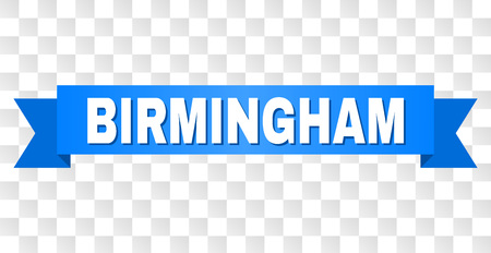BIRMINGHAM text on a ribbon. Designed with white title and blue stripe. Vector banner with BIRMINGHAM tag on a transparent background.のイラスト素材