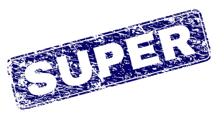 SUPER stamp seal print with grunge texture. Seal shape is a rounded rectangle with frame. Blue vector rubber print of SUPER label with grunge texture.のイラスト素材