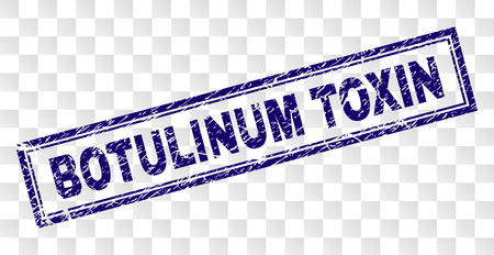 BOTULINUM TOXIN stamp seal print with grunge style and double framed rectangle shape. Stamp is placed on a transparent background.のイラスト素材