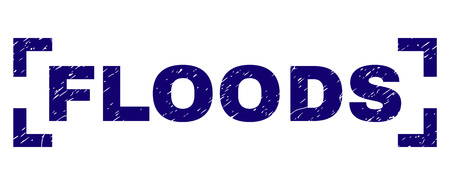 FLOODS text seal print with grunge style. Text caption is placed between corners. Blue vector rubber print of FLOODS with grunge texture.のイラスト素材