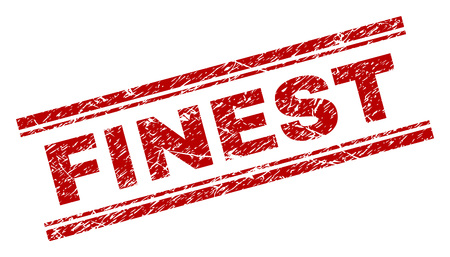 FINEST seal print with distress effect. Red vector rubber print of FINEST text with unclean texture. Text caption is placed between double parallel lines.のイラスト素材