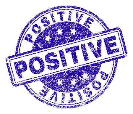 POSITIVE stamp seal watermark with distress texture. Designed with rounded rectangles and circles. Blue vector rubber print of POSITIVE caption with dust texture.のイラスト素材