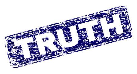 TRUTH stamp seal print with distress texture. Seal shape is a rounded rectangle with frame. Blue vector rubber print of TRUTH caption with dust texture.のイラスト素材