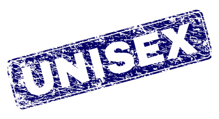 UNISEX stamp seal print with grunge texture. Seal shape is a rounded rectangle with frame. Blue vector rubber print of UNISEX label with corroded texture.のイラスト素材