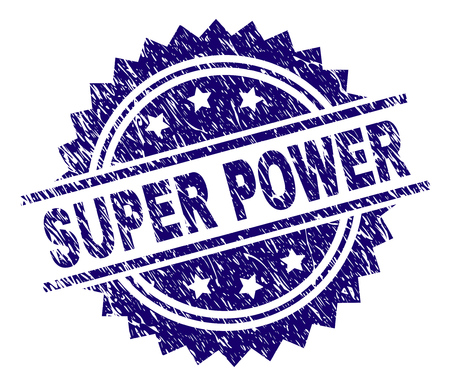 SUPER POWER stamp seal watermark with distress style. Blue vector rubber print of SUPER POWER caption with dirty texture.のイラスト素材