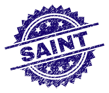 SAINT stamp seal watermark with distress style. Blue vector rubber print of SAINT text with scratched texture.のイラスト素材