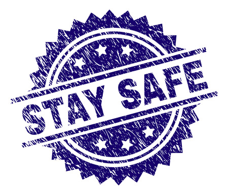 STAY SAFE stamp seal watermark with distress style. Blue vector rubber print of STAY SAFE label with unclean texture.のイラスト素材