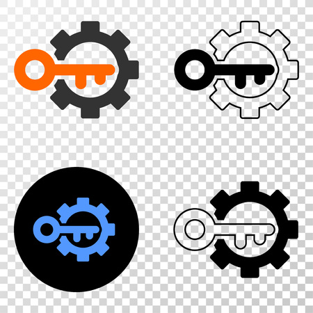 Key options gear EPS vector pictogram with contour, black and colored versions. Illustration style is flat iconic symbol on chess transparent background.のイラスト素材