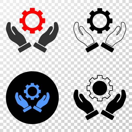 Gear care hands EPS vector pictograph with contour, black and colored versions. Illustration style is flat iconic symbol on chess transparent background.のイラスト素材